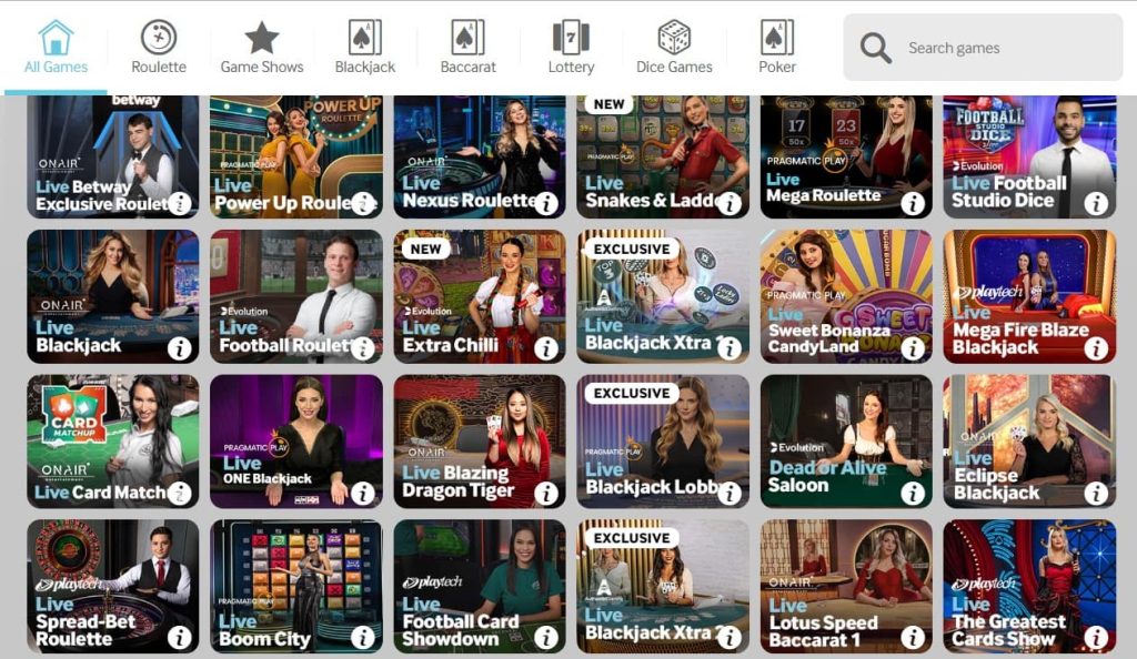 betway - live casino games
